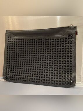 EUC Auth Christian Louboutin Leather Black Red Funky Spike Clutch Wristlet Bag!